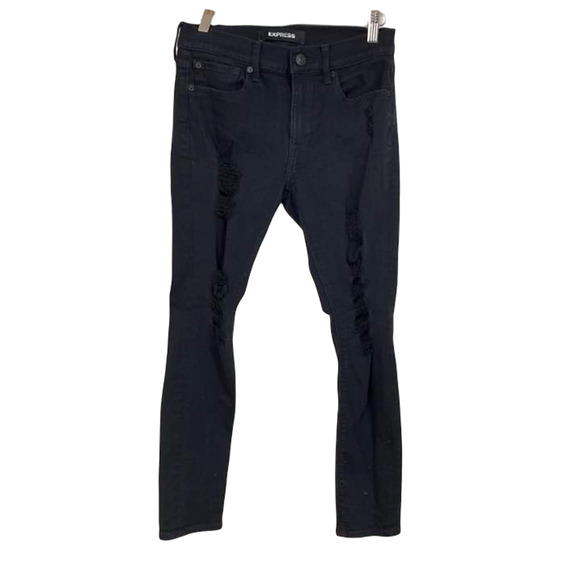 EXPRESS Black Skinny Distressed Legging Mid Rise Size 4S - Picture 1 of 7